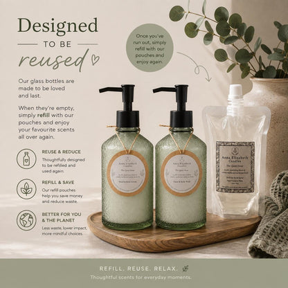 Refillable Hand Wash & Lotion, Glass Bottle Body Care, Bathroom Set, Home Fragrance, Everyday Luxury