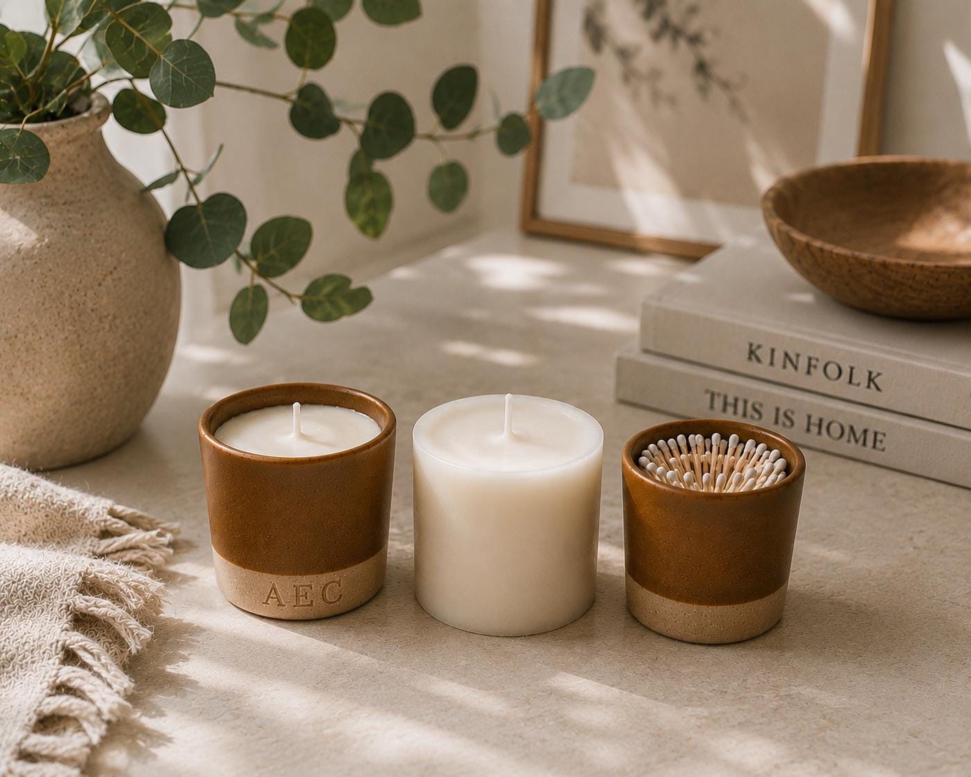 Refillable Ceramic Candle, Mini Candle Starter Kit, Handmade Candle, Ceramic Candle Gift, Home Fragrance, Match Holder, Luxury Candle