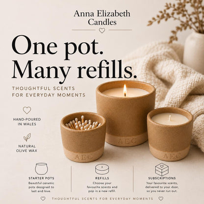 Refillable Ceramic Candle, Large Candle Starter Kit, Handmade Candle, Ceramic Candle Gift, Home Fragrance, Luxury Candle, Candle with Refill