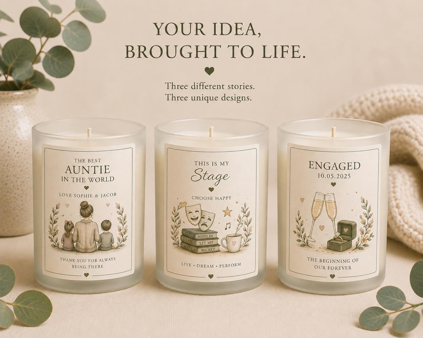 Personalised Candle, Create Your Own Custom Candle, Bespoke Gift, Unique Personalised Gift, Customised Candle