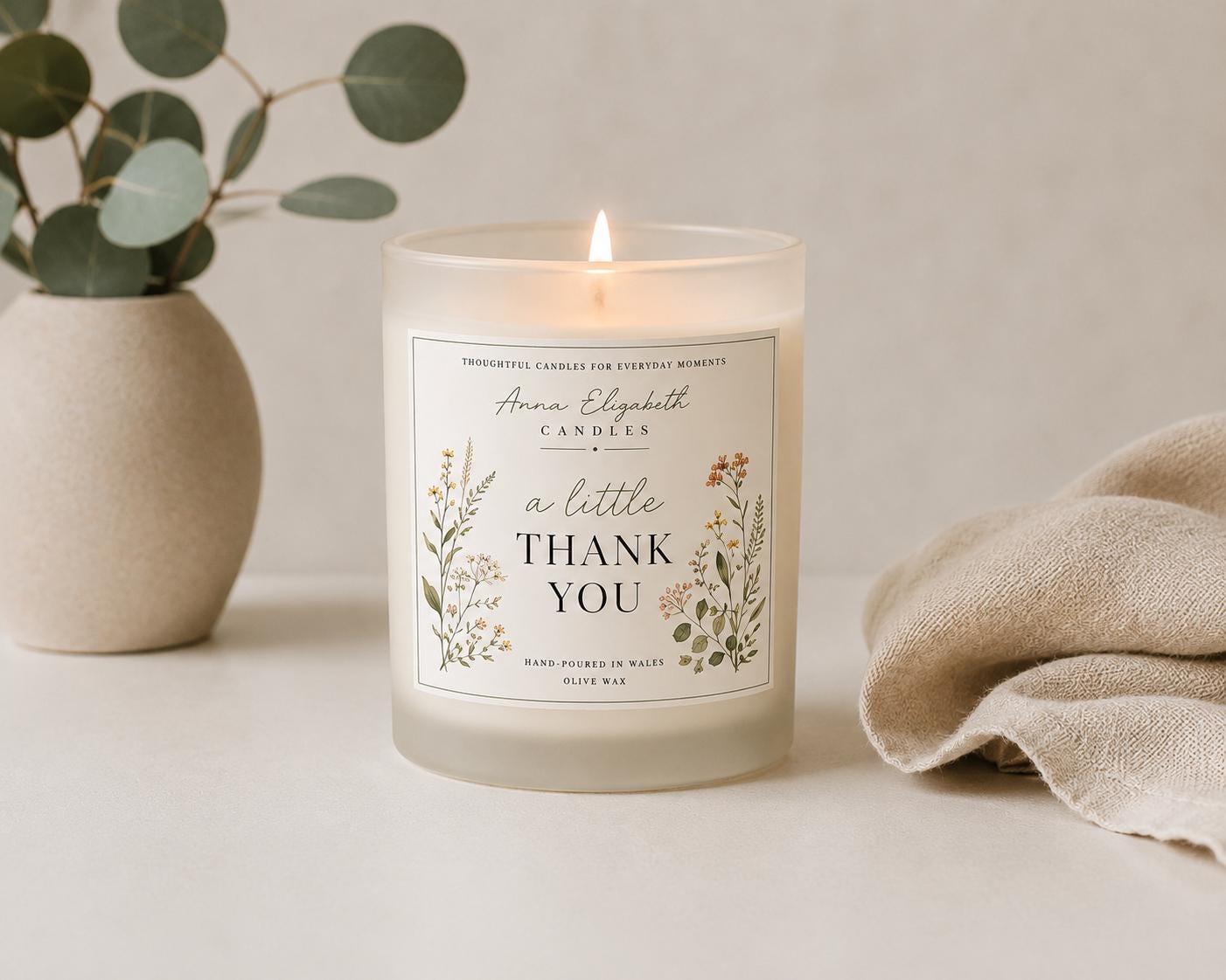 Thank You Candle, Thank You Gift, Appreciation Gift, Handmade Candle, Gift for Her, Olive Wax Candle, Hand Poured in Wales