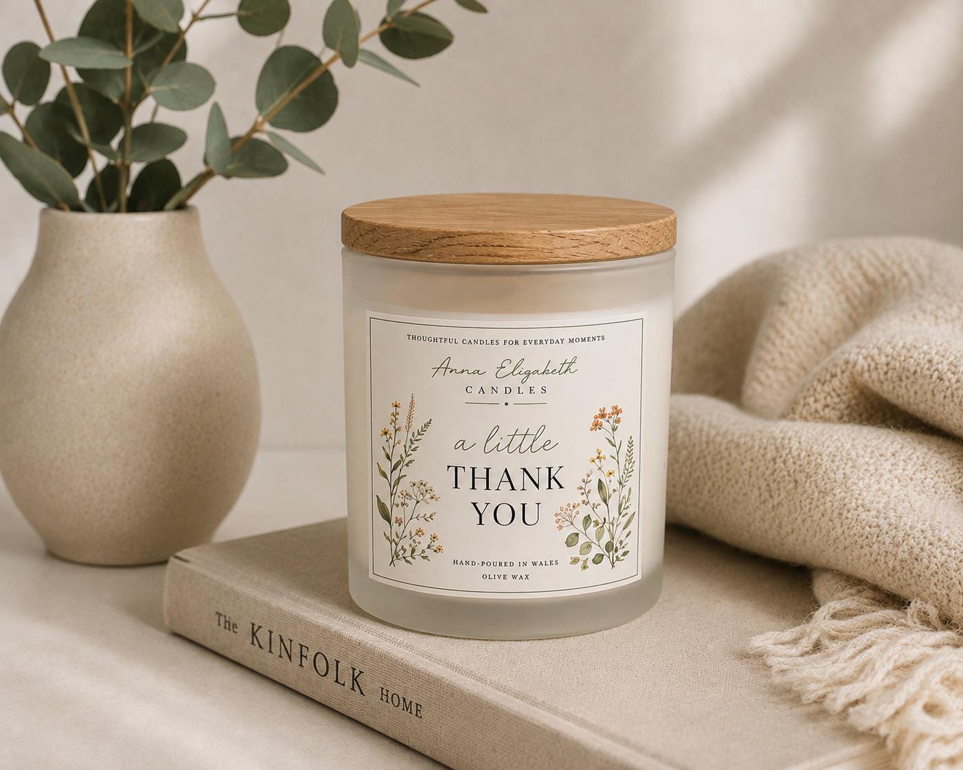 Thank You Candle, Thank You Gift, Appreciation Gift, Handmade Candle, Gift for Her, Olive Wax Candle, Hand Poured in Wales