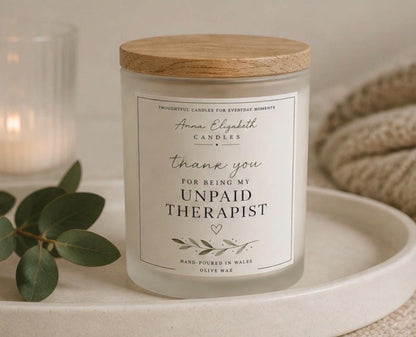 Funny Thank You Candle, Unpaid Therapist Gift, Best Friend Gift, Friendship Candle, Thank You Gift for Her, Funny Candle, Handmade in Wales