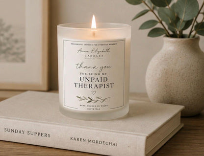 Funny Thank You Candle, Unpaid Therapist Gift, Best Friend Gift, Friendship Candle, Thank You Gift for Her, Funny Candle, Handmade in Wales