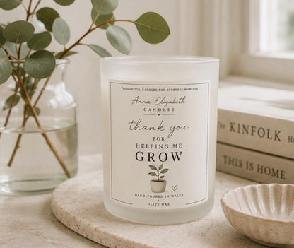 Thank You Teacher Candle, Thank You for Helping Me Grow, Teacher Gift, Teaching Assistant Gift, End of Term Gift, Nursery Teacher Gift