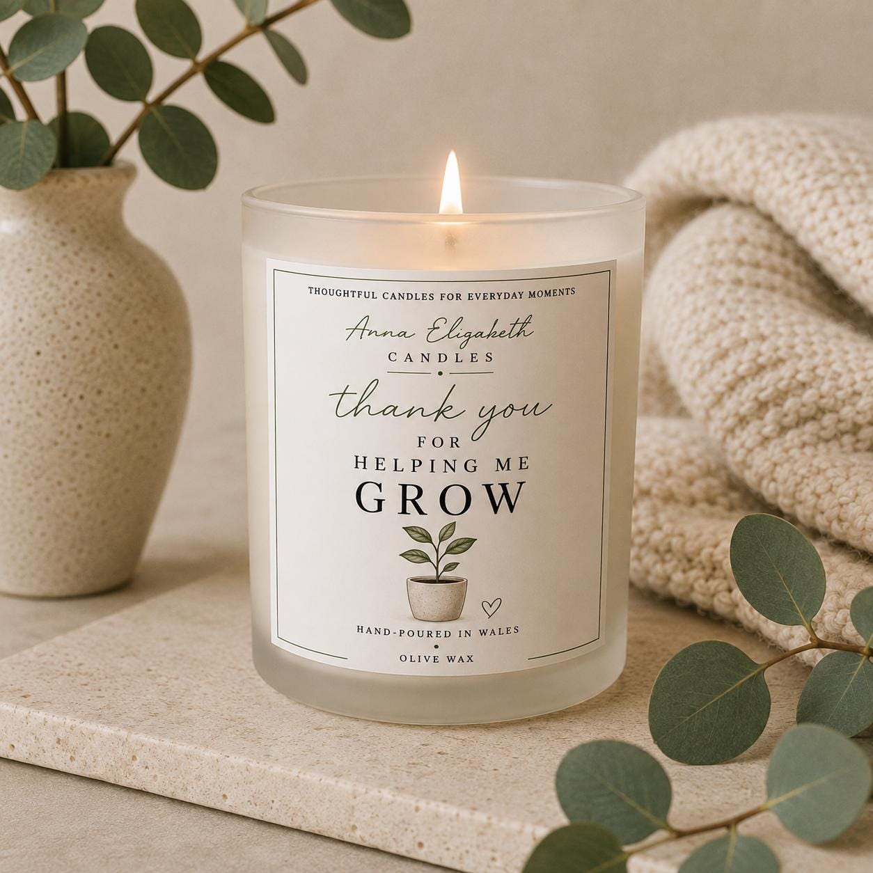 Thank You Teacher Candle, Thank You for Helping Me Grow, Teacher Gift, Teaching Assistant Gift, End of Term Gift, Nursery Teacher Gift