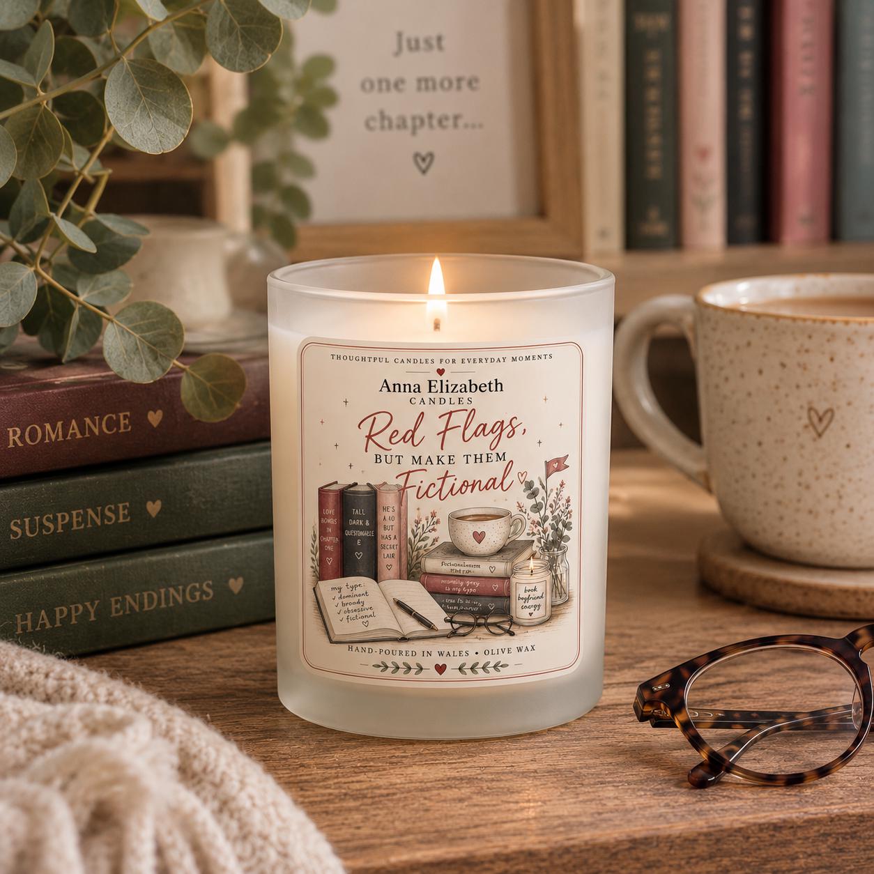 Romance Reader Candle, Red Flags But Make Them Fictional, Book Boyfriend Gift, Book Lover Gift, Funny Bookish Candle, Gift for Reader