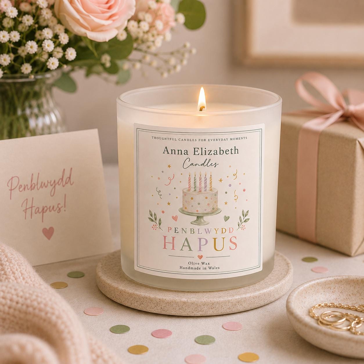 Welsh Happy Birthday Candle, Penblwydd Hapus Gift, Birthday Candle, Welsh Gift for Her, Handmade in Wales, Welsh Personalised Candles