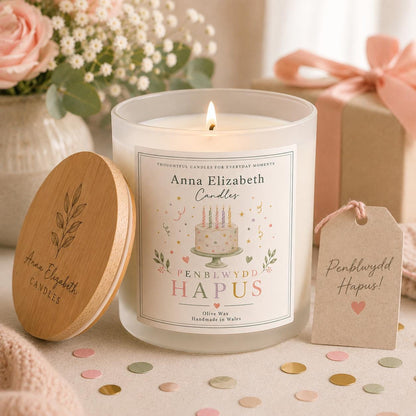 Welsh Happy Birthday Candle, Penblwydd Hapus Gift, Birthday Candle, Welsh Gift for Her, Handmade in Wales, Welsh Personalised Candles