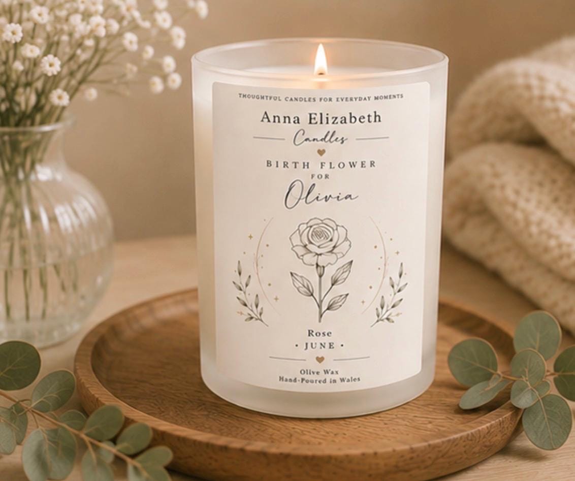 Personalised Birth Flower Candle, Birthday Gift for Her, Custom Name Candle, Birth Month Flower Gift, Best Friend Gift, Mum Sister Birthday
