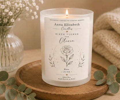 Personalised Birth Flower Candle, Birthday Gift for Her, Custom Name Candle, Birth Month Flower Gift, Best Friend Gift, Mum Sister Birthday