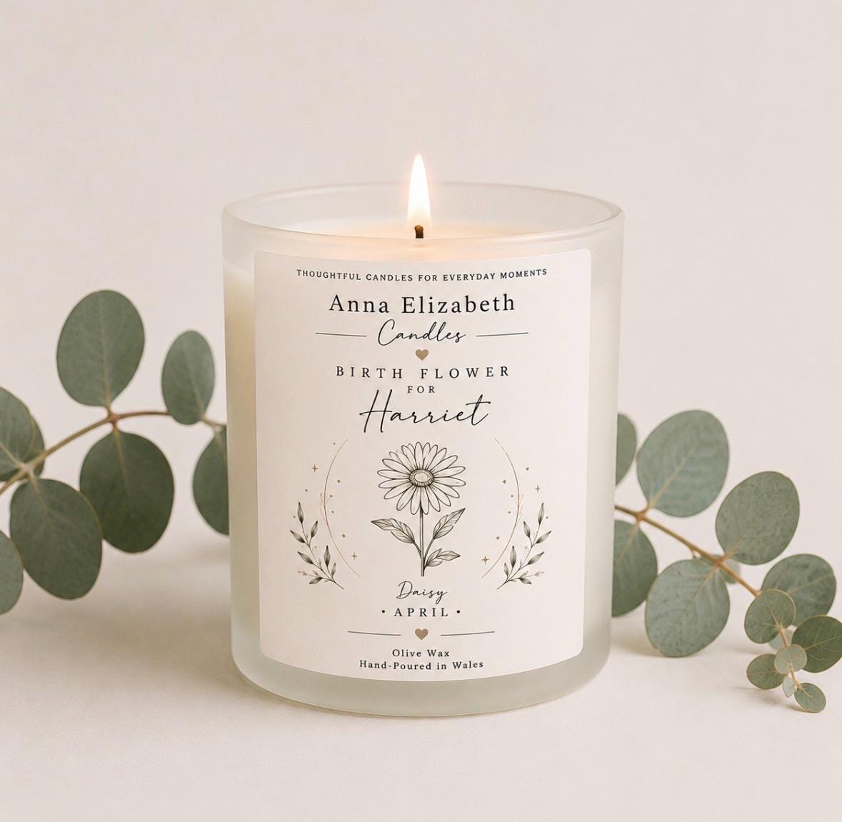 Personalised Birth Flower Candle, Birthday Gift for Her, Custom Name Candle, Birth Month Flower Gift, Best Friend Gift, Mum Sister Birthday