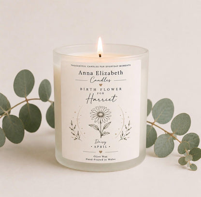 Personalised Birth Flower Candle, Birthday Gift for Her, Custom Name Candle, Birth Month Flower Gift, Best Friend Gift, Mum Sister Birthday