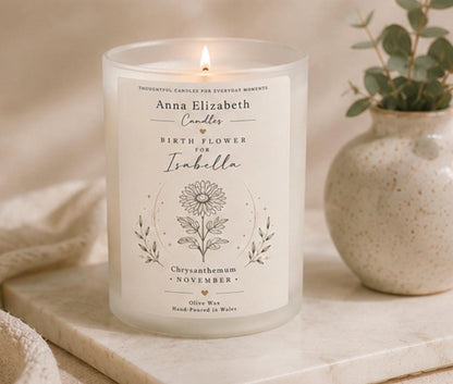 Personalised Birth Flower Candle, Birthday Gift for Her, Custom Name Candle, Birth Month Flower Gift, Best Friend Gift, Mum Sister Birthday