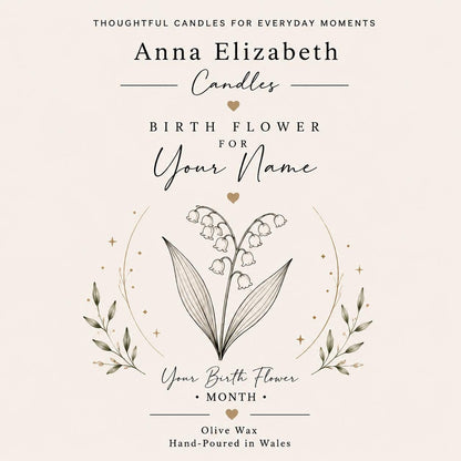 Personalised Birth Flower Candle, Birthday Gift for Her, Custom Name Candle, Birth Month Flower Gift, Best Friend Gift, Mum Sister Birthday