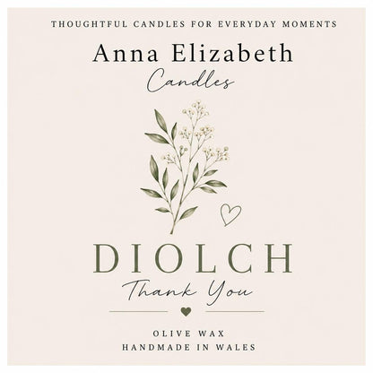 Diolch Candle, Welsh Thank You Gift, Welsh Candle, Thank You Gift for Her, Handmade in Wales, Welsh Candle to say Thank You