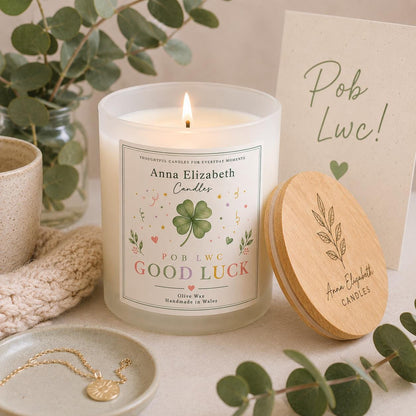 Welsh Good Luck Candle, Pob Lwc Gift, Good Luck Gift, Welsh Candle, New Job Gift, Exam Gift, Handmade in Wales, Welsh Event Candles
