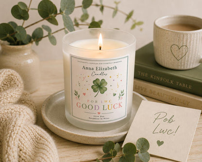 Welsh Good Luck Candle, Pob Lwc Gift, Good Luck Gift, Welsh Candle, New Job Gift, Exam Gift, Handmade in Wales, Welsh Event Candles