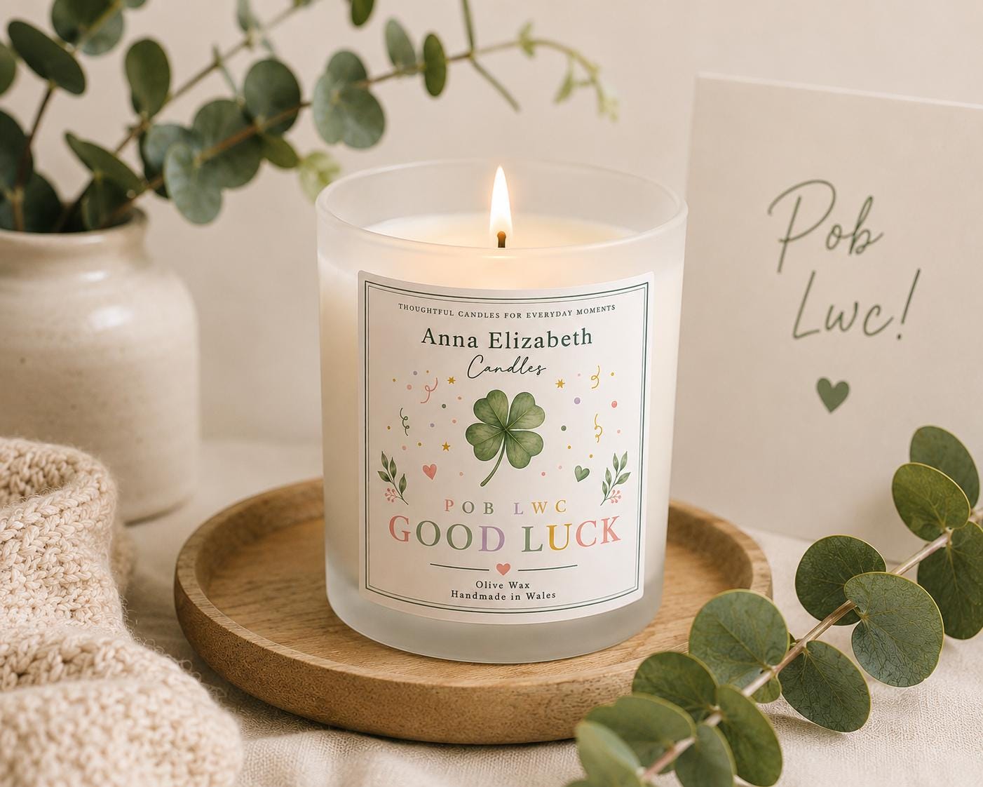 Welsh Good Luck Candle, Pob Lwc Gift, Good Luck Gift, Welsh Candle, New Job Gift, Exam Gift, Handmade in Wales, Welsh Event Candles