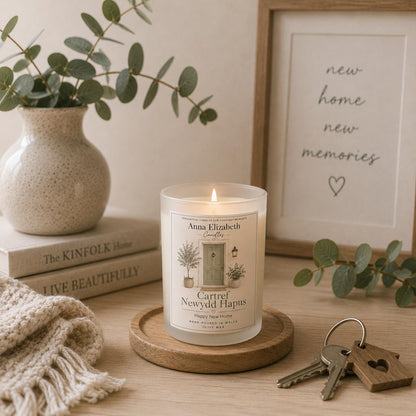 Welsh New Home Candle, Cartref Newydd Hapus Candle, Happy New Home Gift, Welsh Housewarming Gift, New Home Present
