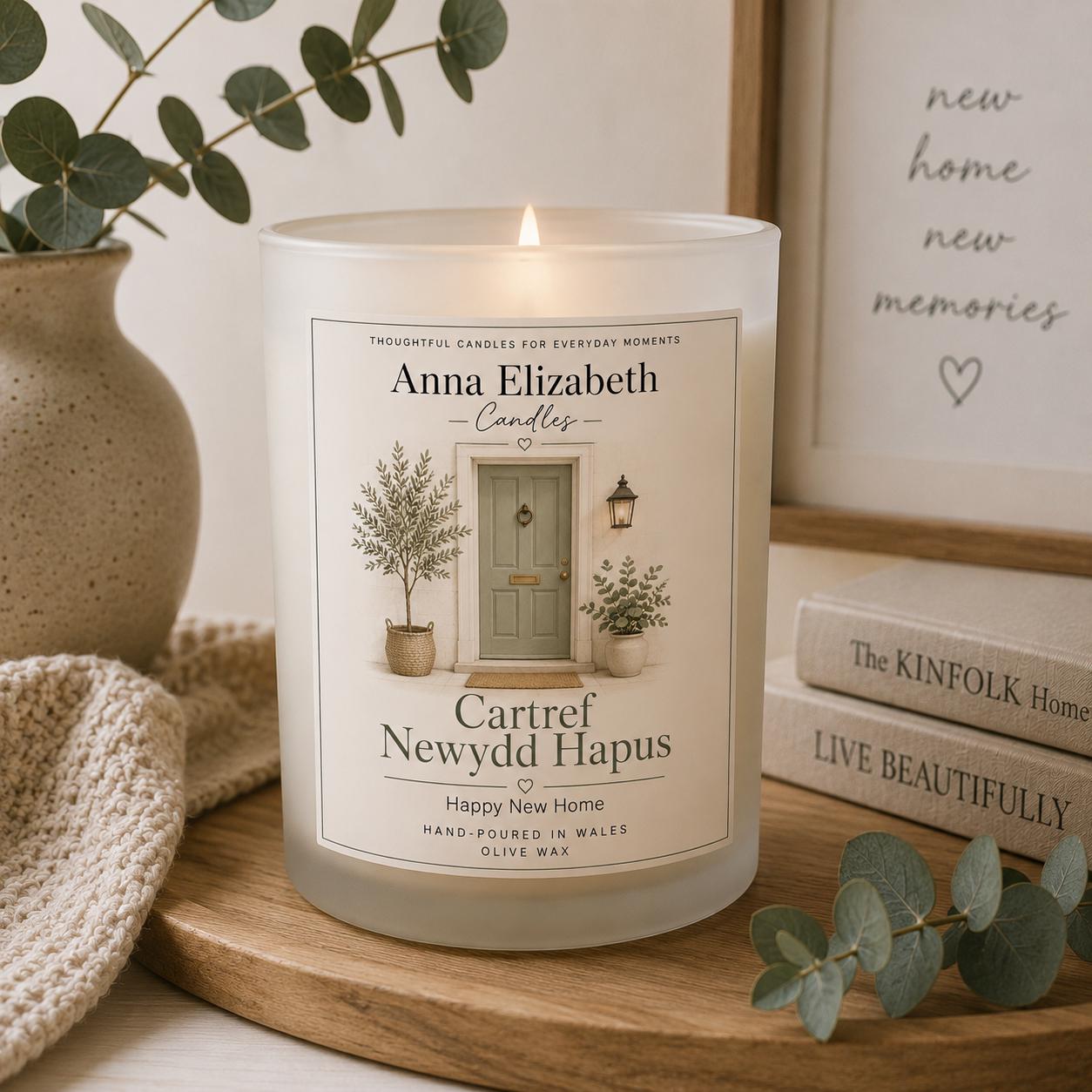 Welsh New Home Candle, Cartref Newydd Hapus Candle, Happy New Home Gift, Welsh Housewarming Gift, New Home Present
