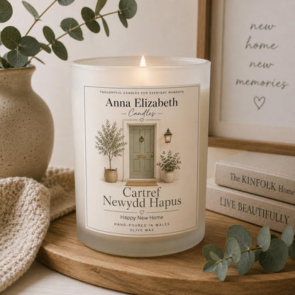 Welsh New Home Candle, Cartref Newydd Hapus Candle, Happy New Home Gift, Welsh Housewarming Gift, New Home Present