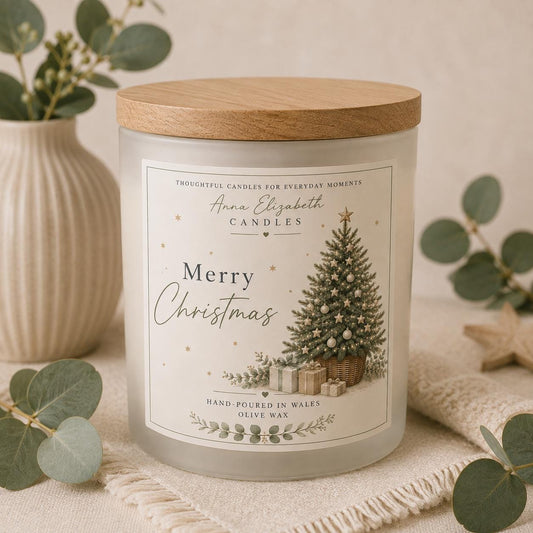 Merry Christmas Candle, Christmas Gift Candle, Festive Scented Candle, Christmas Tree Candle, Hand Poured in Wales, Xmas Gift