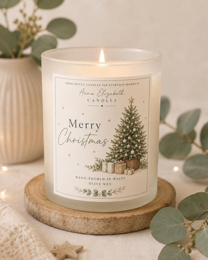 Merry Christmas Candle, Christmas Gift Candle, Festive Scented Candle, Christmas Tree Candle, Hand Poured in Wales, Xmas Gift