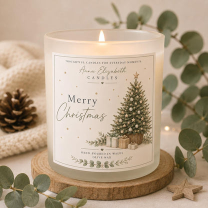 Merry Christmas Candle, Christmas Gift Candle, Festive Scented Candle, Christmas Tree Candle, Hand Poured in Wales, Xmas Gift