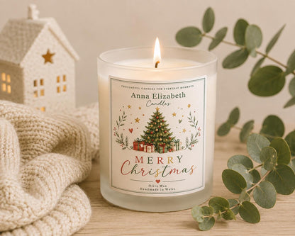 Merry Christmas Candle, Christmas Gift for Her, Secret Santa Gift, Stocking Filler, Festive Gift, Handmade Welsh Candle