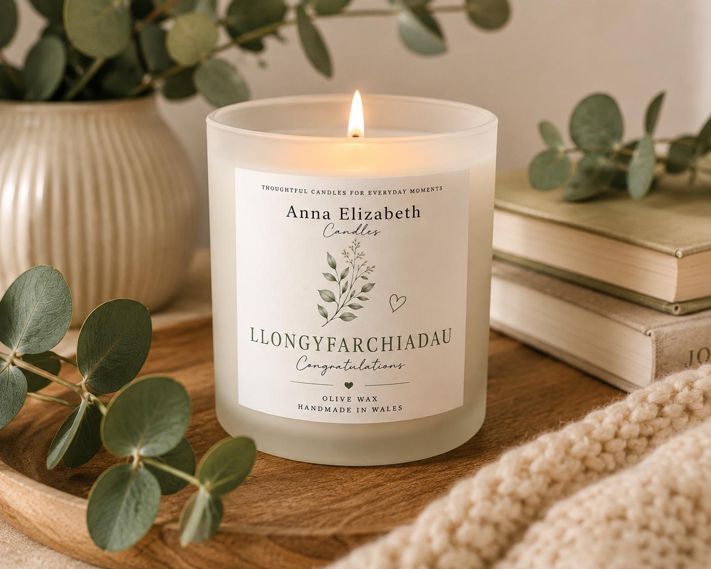Llongyfarchiadau Candle, Welsh Congratulations Gift, Welsh Candle, Congratulations Gift for Her, Handmade in Wales