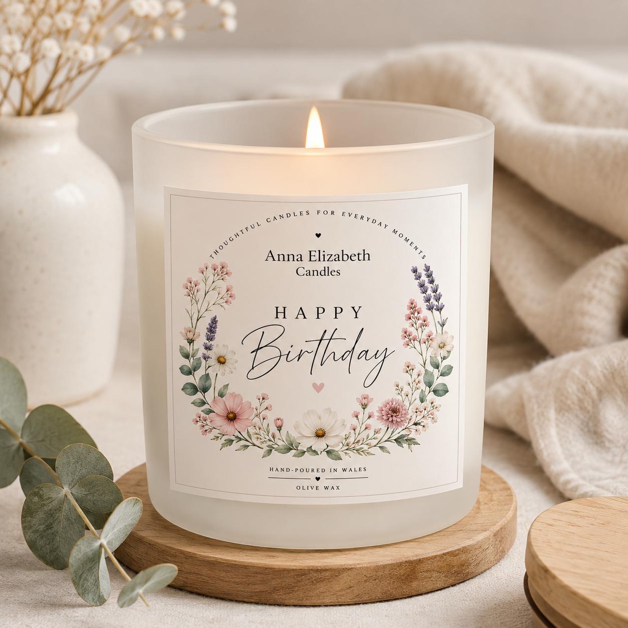 Birthday Gift for Her, Happy Birthday Candle, Birthday Candle Gift, Gift for Mum, Sister or Friend, Floral Candle
