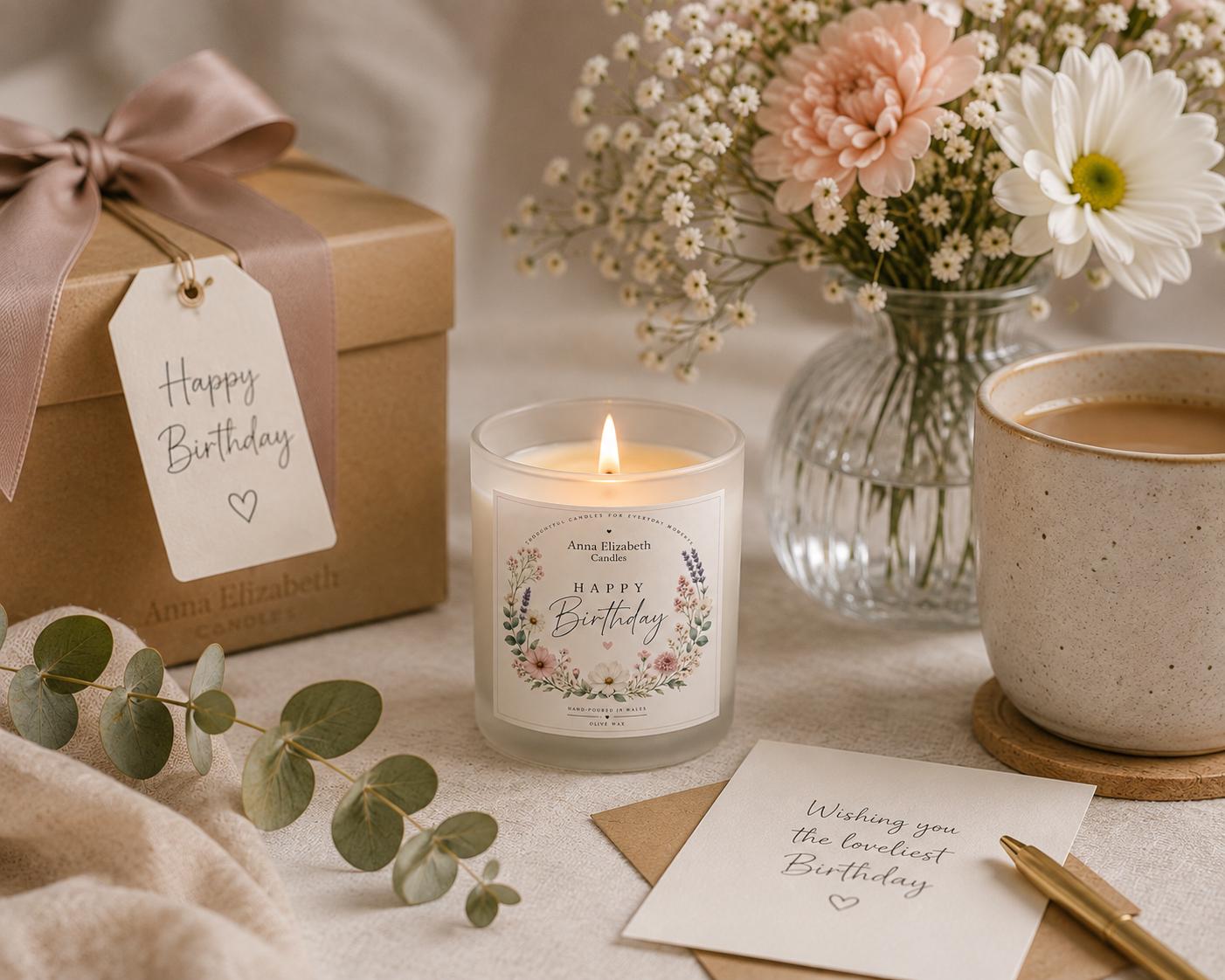 Birthday Gift for Her, Happy Birthday Candle, Birthday Candle Gift, Gift for Mum, Sister or Friend, Floral Candle