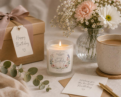 Birthday Gift for Her, Happy Birthday Candle, Birthday Candle Gift, Gift for Mum, Sister or Friend, Floral Candle