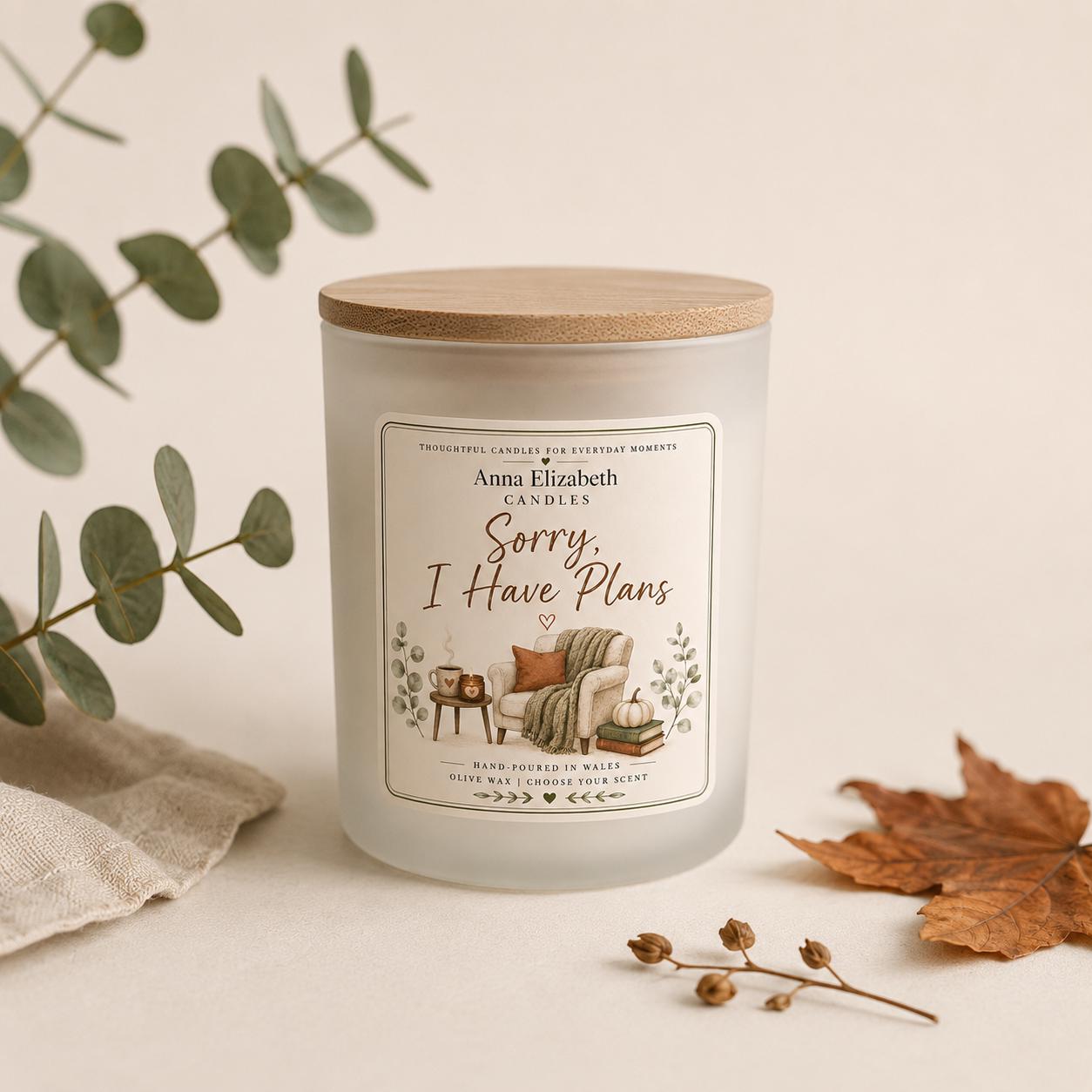 Sorry I Have Plans Candle, Homebody Gift, Introvert Gift, Cosy Autumn Candle, Funny Candle Gift, Autumn Gift for Her