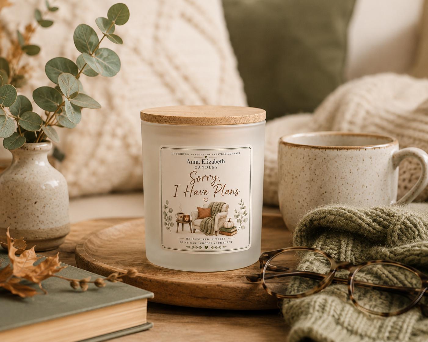 Sorry I Have Plans Candle, Homebody Gift, Introvert Gift, Cosy Autumn Candle, Funny Candle Gift, Autumn Gift for Her