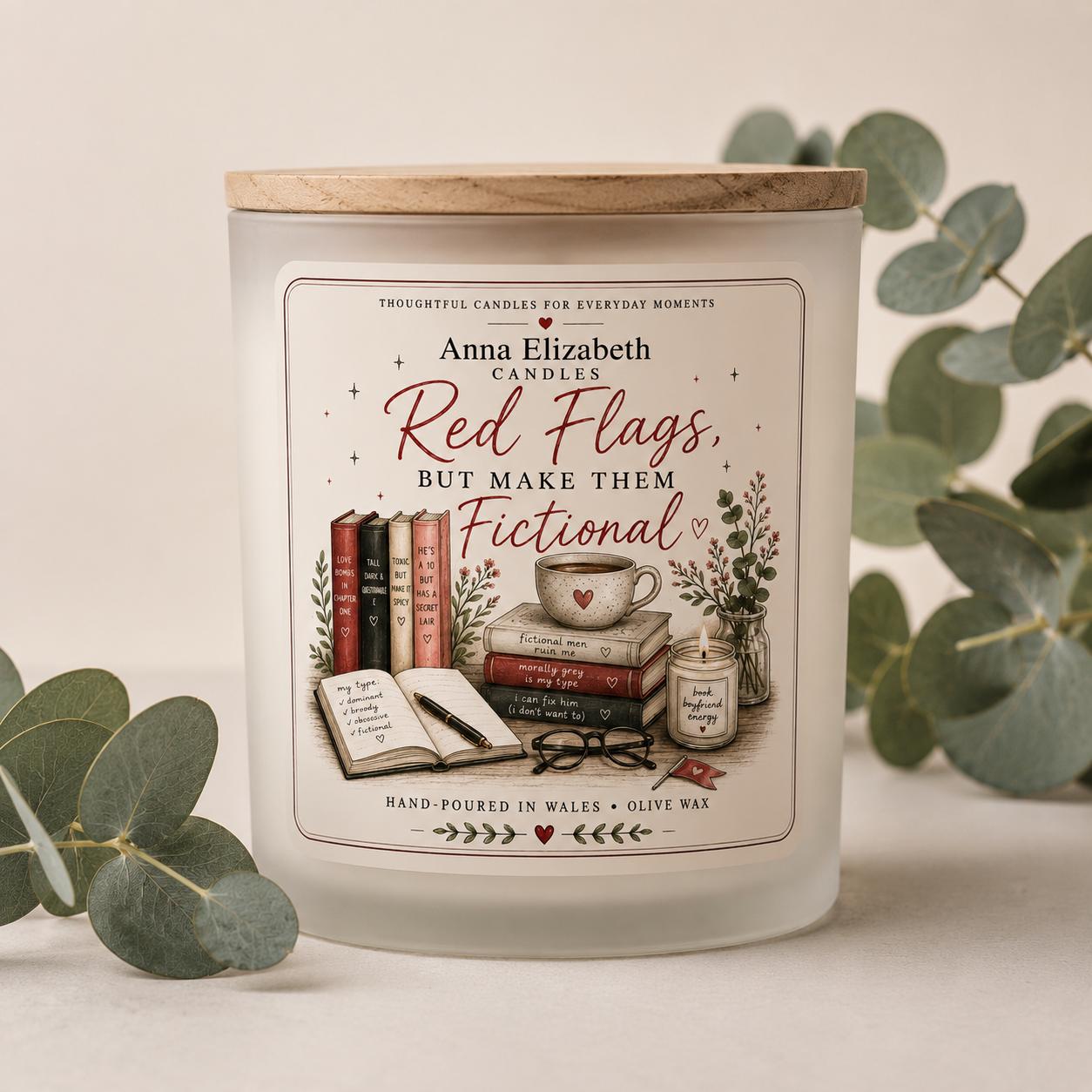 Romance Reader Candle, Red Flags But Make Them Fictional, Book Boyfriend Gift, Book Lover Gift, Funny Bookish Candle, Gift for Reader