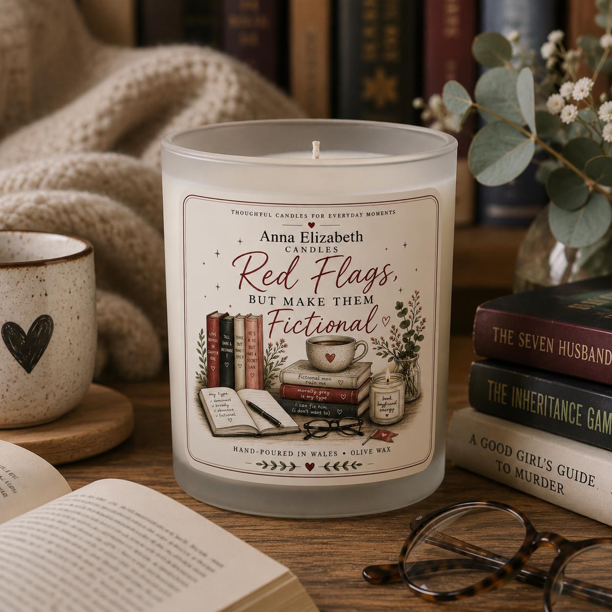 Romance Reader Candle, Red Flags But Make Them Fictional, Book Boyfriend Gift, Book Lover Gift, Funny Bookish Candle, Gift for Reader