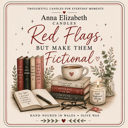 Romance Reader Candle, Red Flags But Make Them Fictional, Book Boyfriend Gift, Book Lover Gift, Funny Bookish Candle, Gift for Reader