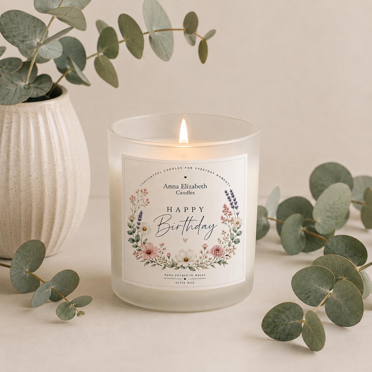 Birthday Gift for Her, Happy Birthday Candle, Birthday Candle Gift, Gift for Mum, Sister or Friend, Floral Candle