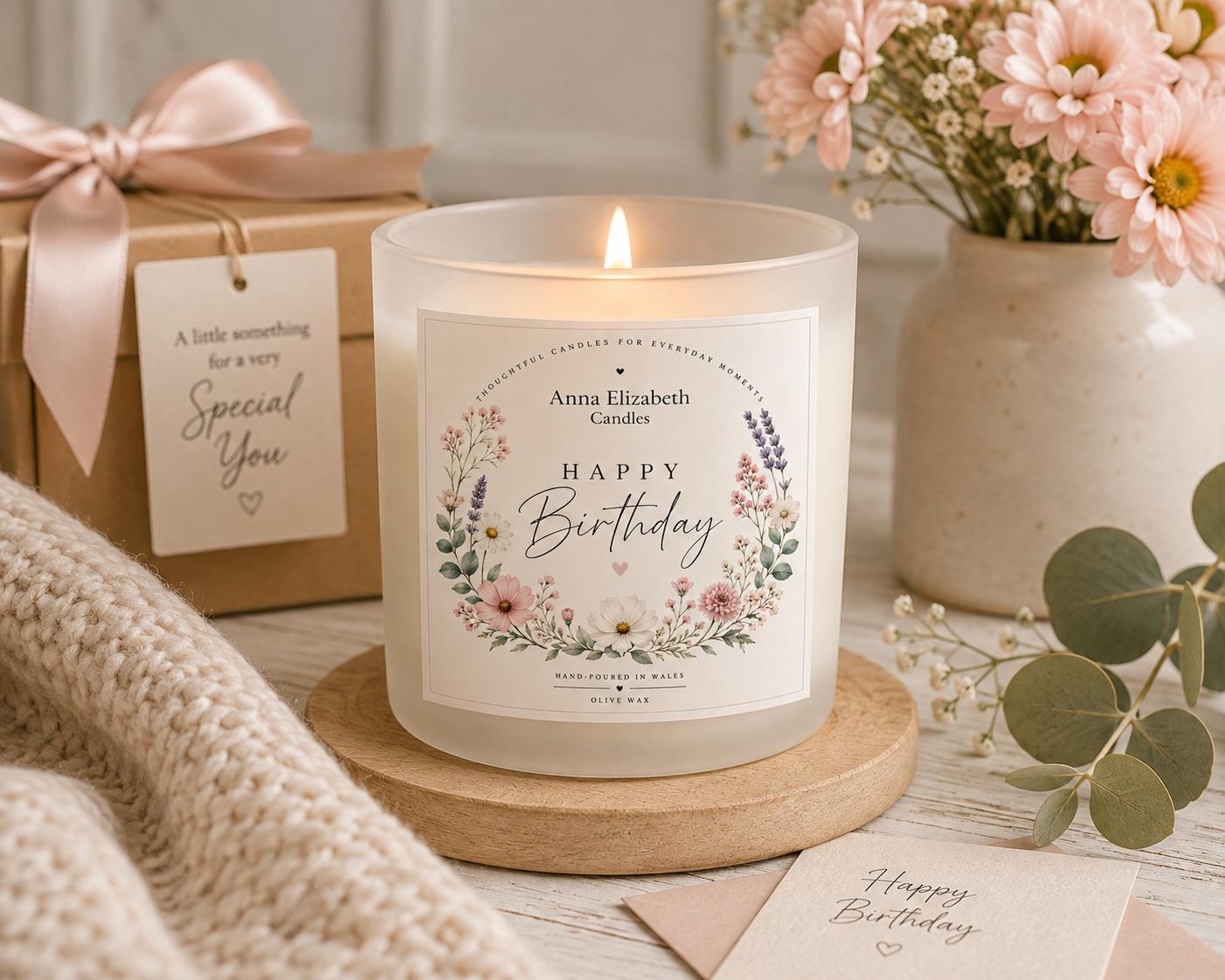 Birthday Gift for Her, Happy Birthday Candle, Birthday Candle Gift, Gift for Mum, Sister or Friend, Floral Candle