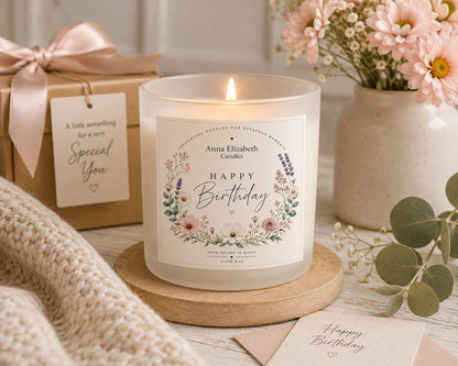 Birthday Gift for Her, Happy Birthday Candle, Birthday Candle Gift, Gift for Mum, Sister or Friend, Floral Candle