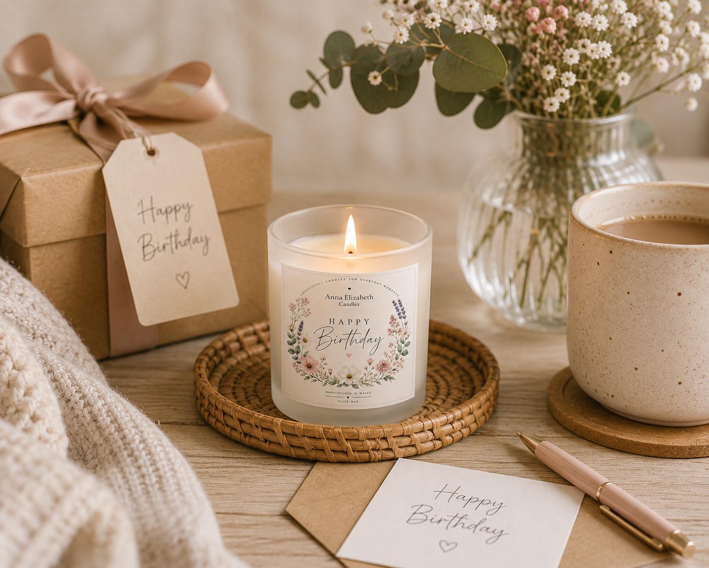 Birthday Gift for Her, Happy Birthday Candle, Birthday Candle Gift, Gift for Mum, Sister or Friend, Floral Candle