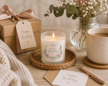 Birthday Gift for Her, Happy Birthday Candle, Birthday Candle Gift, Gift for Mum, Sister or Friend, Floral Candle