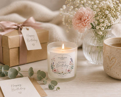 Birthday Gift for Her, Happy Birthday Candle, Birthday Candle Gift, Gift for Mum, Sister or Friend, Floral Candle