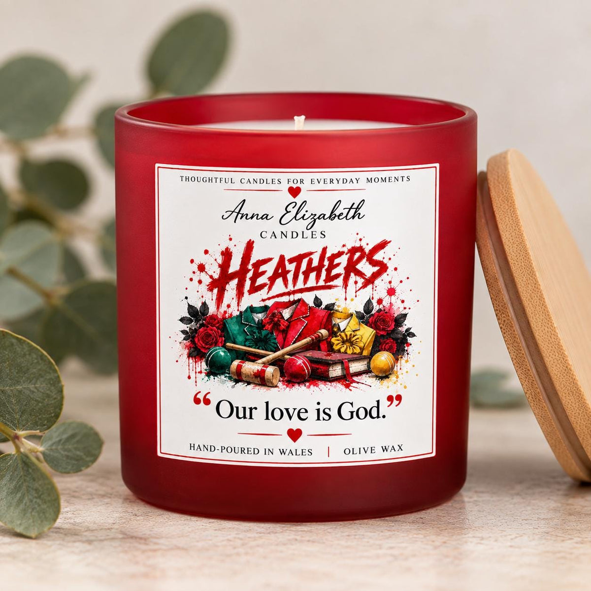 Heathers Candle, Musical Theatre Candle, Heathers Musical Gift, Theatre Lover Gift, Red Candle, West End Gift, Personalised Candle