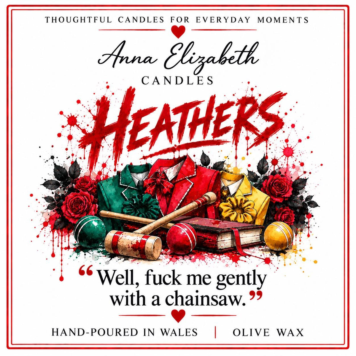 Heathers Candle, Musical Theatre Candle, Heathers Musical Gift, Theatre Lover Gift, Red Candle, West End Gift, Personalised Candle